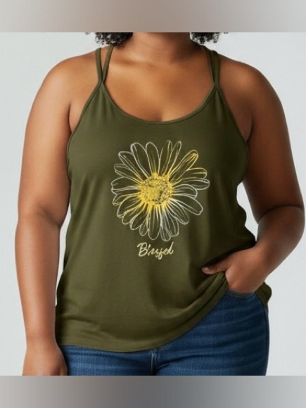Tank top graphic flower design color green. Womens Size XXXL/3XG 21 EUC
